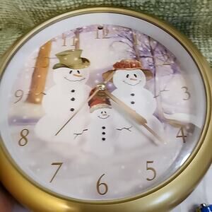 Feldstein Christmas Carol Clock Snowman Scene Plays 12 Holiday Carols w/ Box